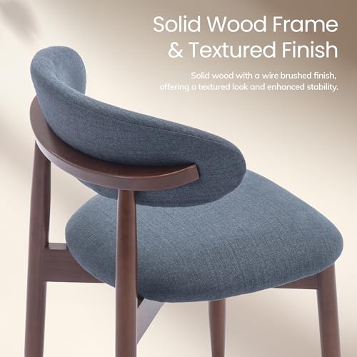 COLAMY Mid-Century Modern Wooden Dining Chair Set of 2, Indoor Upholstered Kitchen Chairs with 2.6" Cozy Padded Seat, Walnut Finish Side Dining Chair, [Blue] - color: Blue, size: 2 Chairs
