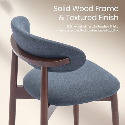 COLAMY Mid-Century Modern Wooden Dining Chair Set of 2, Indoor Upholstered Kitchen Chairs with 2.6" Cozy Padded Seat, Walnut Finish Side Dining Chair, [Blue] - color: Blue, size: 2 Chairs