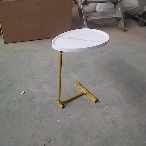 C-Shaped Side Table & End Table for Small Spaces and Living Room, Modern Nightstand Suit for Sofa Couch and Bed, White Oval top with Golden Metal Frame 2PCS 17.72"X11.8"X23.62" - color: White