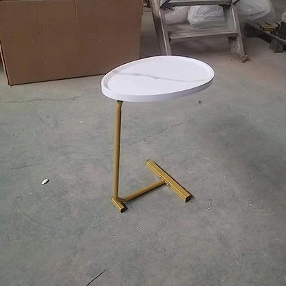 C-Shaped Side Table & End Table for Small Spaces and Living Room, Modern Nightstand Suit for Sofa Couch and Bed, White Oval top with Golden Metal Frame 2PCS 17.72"X11.8"X23.62" - color: White
