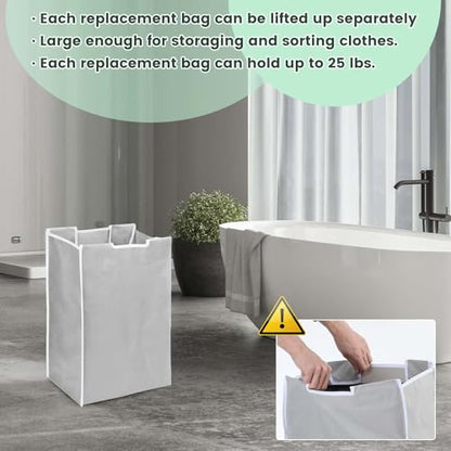 3 Pcs Laundry Sorter Replacement Bags Hamper Cart Removable Replacement Laundry Storage Organizer Bag Hamper Liner, 14.9 x 9 x 21.7 Inch (Light Gray)