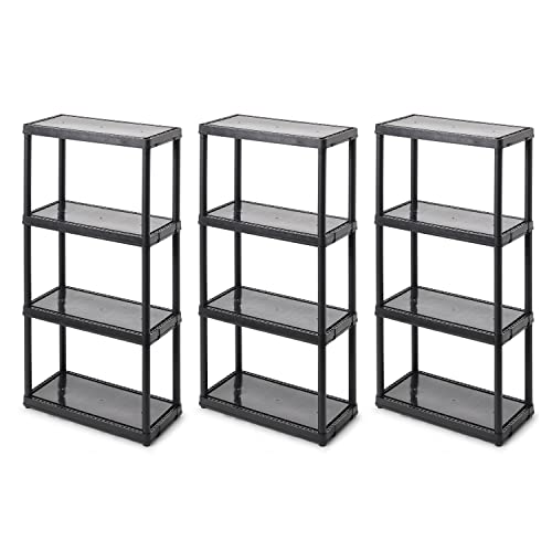 Gracious Living 4 Shelf Fixed Height Solid Light Duty Storage Unit 12 x 24 x 48 for Home, Garage, Basement, & Laundry, Black (3 Pack) - color: 4 Shelf - Black, size: 3 Pack
