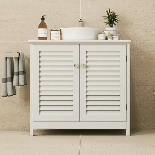 Pedestal Sink Cabinet Under Storage Cabinet with 2 Doors & Open Shelf, U Shape Cut Out Bathroom Vanity Under Sink Storage, Vanities for Toiletries Makeup in Bathrooms (White) - size: Two-story
