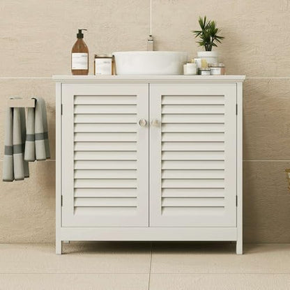 Pedestal Sink Cabinet Under Storage Cabinet with 2 Doors & Open Shelf, U Shape Cut Out Bathroom Vanity Under Sink Storage, Vanities for Toiletries Makeup in Bathrooms (White) - size: Two-story