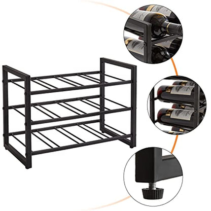 IBUYKE Metal Wine Racks Countertop,12 Bottles Wine Bottle Holder,TMJ906H | 3 Tiers Wine Rack Wine Rack Freestanding Wine Storage Cabinet for Home Kitchen Pantry Wine Cellar Bar - size: 12 Bottle