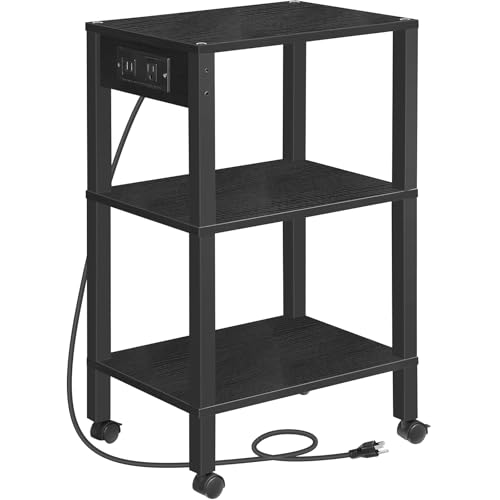 HOOBRO 3-Tier Printer Stand with Charging Station, Under Desk Printer Table, Printer Cart with Storage Shelves, Shelf for Small Spaces, for Home Office, Black BK63UPS01 - color: Black, size: 15"L x 11"W x 24.8"H