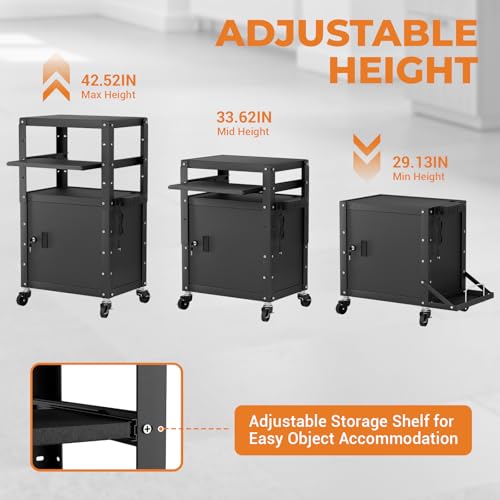 Mobile AV Cart with Cabinet, Rolling Computer Cart Height Adjustable Rolling Media Utility Cart with Extra Storage Space, 4 Outlets, Pullout Keyboard Tray Perfect for Home or Office Use - size: Style4 24x18Wx42H