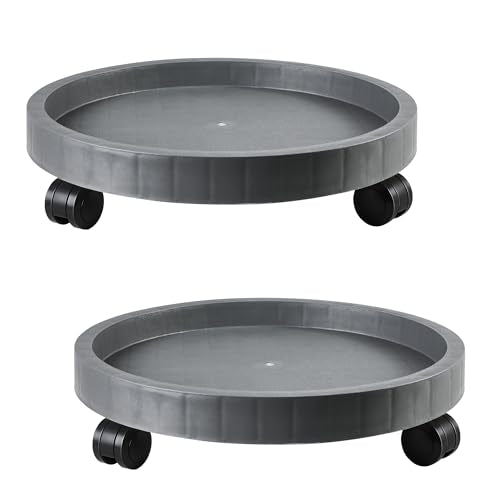 2 Pack of 9.8 Inch Planter Caddies Rolling Saucer Caddy with Wheels, Heavy Duty Wheeled Stand for Potted Plant, Round Coaster Roller Base Tray with Casters, Flower Pot Dolly Holder for Indoor Outdoor - color: Gray, size: 9.84" (9 ²⁷/₃₂ in)