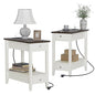 Treocho End Tables Living Room Set of 2 with Charging Station and 2 Drawers | Narrow Side Table with Ample Storage, Sofa Bedside Table for Small Spaces, Living Room, Bedroom, White & Brown - color: Brown/White
