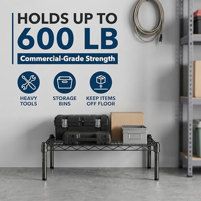 Black Epoxy Wire Storage Shelf, Dunnage Rack, Commercial 1 Tier Small Shelf, 21" x 30" x 8", Heavy-Duty Metal Construction, 600 lbs Capacity - color: Black, size: 21"D x 30"W x 8"H