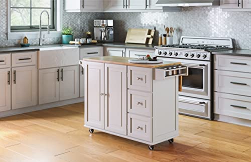 Homestyles Dolly Madison Off-White Mobile Kitchen Island Cart with Wood Drop Leaf Breakfast Bar - color: Soft White