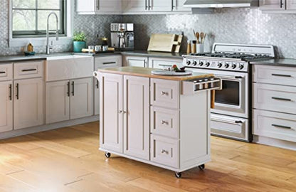 Homestyles Dolly Madison Off-White Mobile Kitchen Island Cart with Wood Drop Leaf Breakfast Bar - color: Soft White