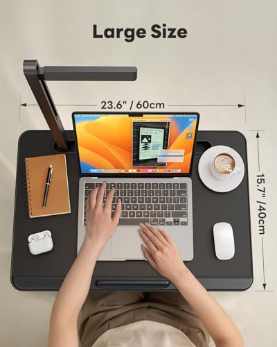 Laptop Table with LED Desk Light, SAIJI Laptop Stand for Bed, Height Adjustments Bed Desk with Book Stand for Reading Writing Drawing (Black) - color: Bed Desk /Led Light