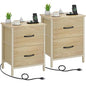 Vagusicc Nightstand Set of 2 with Charging Station, End Table Bedside Table with Power Outlet & USB Ports, Side Table with 2 Fabric Drawers for Bedroom, Living Room, Natural - color: Natural (2 Pack)