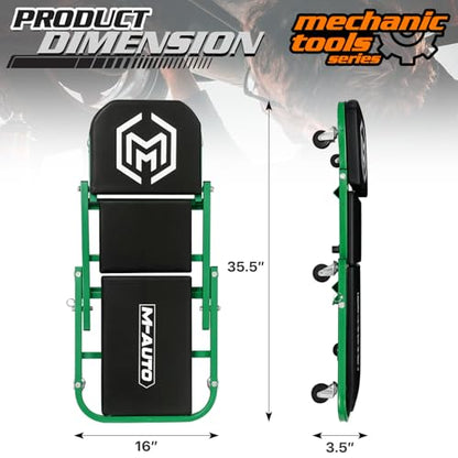 M-AUTO Foldable Z Creeper 2-in-1 Rolling Folding Car Creeper & Seat, 36" Adjustable Roller Garage Chair Lay Down or Sit, 330LBS Capacity Under Car Roller Creeper with 6 Swivel Casters, Green - color: Green, size: 36"
