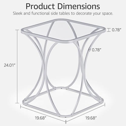 19.68" Square End Table with Tempered Glass Top, Stylish X-Shaped Metal Frame, Living Room Coffee Table, Sofa Side Table, Accent Tables for Small Spaces, Modern Bedside Table (Silver) - color: Silver, style: Style 2