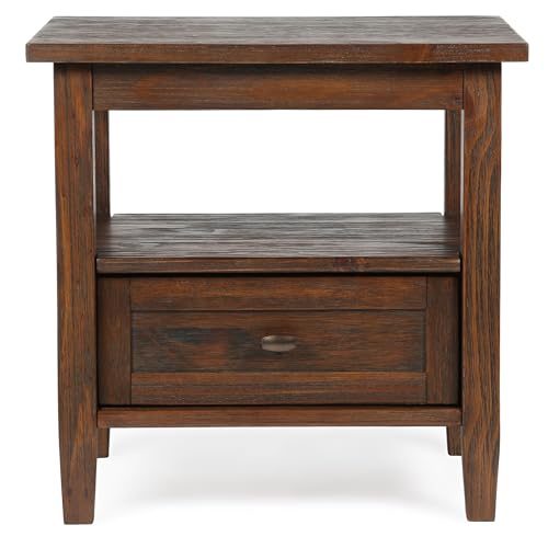 SIMPLIHOME Warm Shaker End Table - 20" Wide x 20" High Solid Wood Side Table in Distressed Charcoal Brown, Transitional Accent Table for Living Room with Drawer, Open Shelf and Square Tapered Legs - color: Distressed Charcoal Brown, size: 20 inch, style: