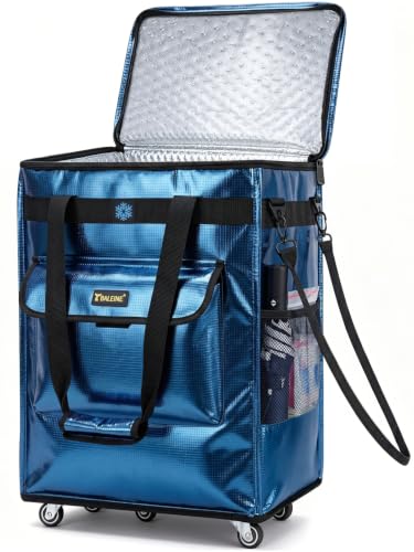 BALEINE Reusable Grocery Bags on Wheels, Rolling Tote Bag, Shopping Trolley, Large Backpack Shopping Carts for Groceries - color: Navy-insulated, size: Small
