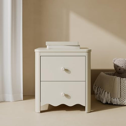 Storkcraft Casablanca 2 Drawer Nightstand, Frosted Oat | GREENGUARD Gold Certified, Storage for Kids Bedroom, Premium Wood Nightstand with Iconic Wave Detailing and Rounded Posts - color: Frosted Oat, style: Nightstand