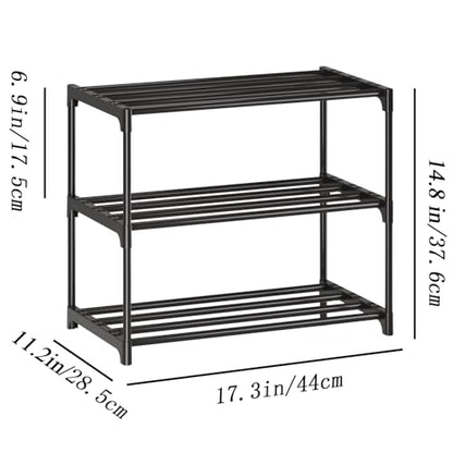 3-Tier Small Shoe Rack, Metal Stackable Kids Shoe Shelf Storage Zapateras Organizer,Narrow Shoe Rack Sturdy for Closet Hallway Entryway Living Room Bedroom (Black) - size: 3-Black