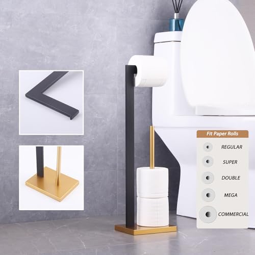 GERZWY Free Standing Toilet Paper Holder, SUS 304 Stainless Steel Toilet Paper Stand with Reserve (Black & Gold) DZY004-BD - color: Black & Gold