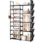9 Tier Shoe Rack Organizer with Hook and Side Pocket, Holds 25-35 Pairs | Entryway Heavy Duty Shoe Rack, Tall Shoe Boot Storage, Metal Shelf for Storing Handbags, Boxes, Books, Umbrella, Keys, Hats - size: M 9-Tier