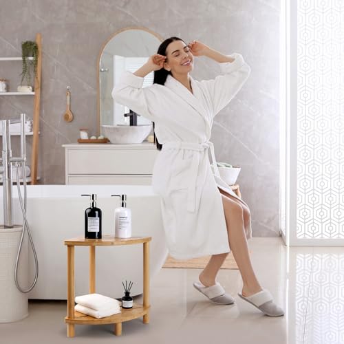 Upgraded Bamboo Corner Shower Stool for Inside Shower Waterproof,2-Tier Shower Foot Rest with Storage Shelf,Corner Shower Shelf Bench Caddy Shaving Leg,Bath Seat,Gifts for Women Mom - style: GU-QZST05