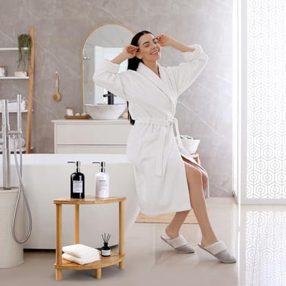 Upgraded Bamboo Corner Shower Stool for Inside Shower Waterproof,2-Tier Shower Foot Rest with Storage Shelf,Corner Shower Shelf Bench Caddy Shaving Leg,Bath Seat,Gifts for Women Mom - style: GU-QZST05