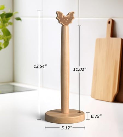 KitchLife Cute Wooden Paper Towel Holder Countertop - Solid Freestanding Paper Towel Dispenser Stand Organizer with Anti-Skid Base (Bat) - style: Bat