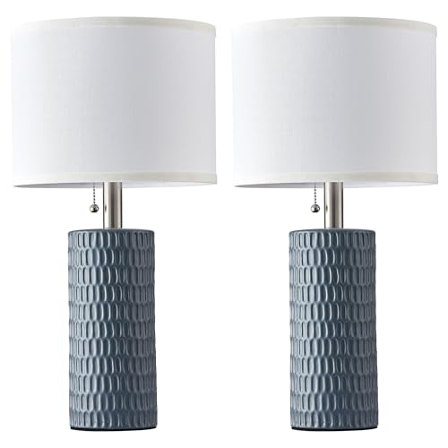 Reaketon Table Lamps for Living Room Set of 2, Ceramic Table Lamps for Bedroom, 20" Modern Lamps for Night Stands, Grey - color: Gray