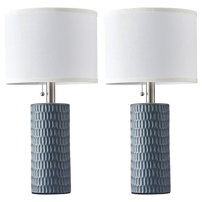 Reaketon Table Lamps for Living Room Set of 2, Ceramic Table Lamps for Bedroom, 20" Modern Lamps for Night Stands, Grey - color: Gray