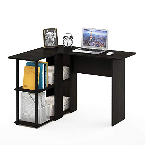 Furinno Abbott L-Shape Computer Desk with Bookshelf, Espresso/Black - color: Espresso/Black, style: Plastic Poles