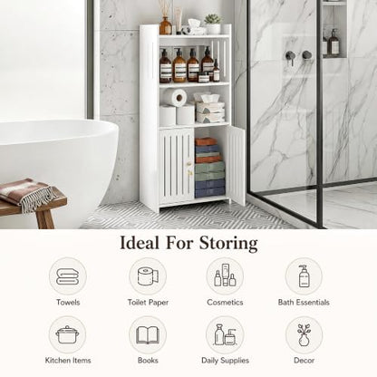 HAYOFAMY 4-Tier Bathroom Storage Cabinet 8.7" D x 14.2" W x 29.5" H | White Floor Cabinet, Freestanding Organizer with Door, for Living Room Kitchen Small Space, PVC Material - size: 4-Tier Floor