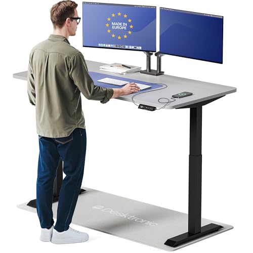 Desktronic HomeOne Standing Desk 60x30 — Ergonomic Sit Stand Home Office Desk, Made in Europe, Electric Dual Motor Height Adjustable, USB & USB-C Charging, Wobble-Free, Touchscreen, 3 Memory Presets - color: Black + Gray, size: 60 x 30 in