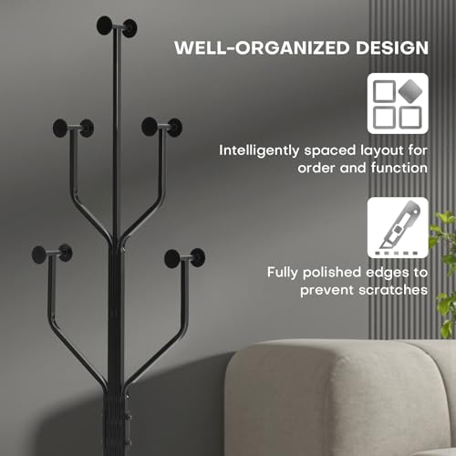 Coat Rack Freestanding Metal Coat Tree with 10 Hooks, Black | Heavy Duty Standing Coat Rack, Stainless Steel Marble Base, Coat Hanger Stand for Bedroom Entryway Hallway, Hat, Bags - color: Black