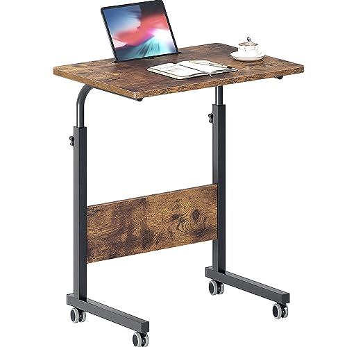 DlandHome Rolling Desk Mobile Standing Desk Mobile Side Table 23.6 Inches w/Wheels Adjustable Movable Portable Laptop Computer Stand for Bed Sofa,Retro,05-1-60FG - color: Retro, size: 23.6 Inch