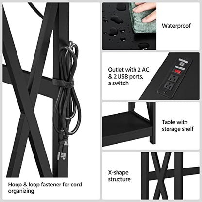 Yaheetech 40" Console Table with Power Outlets and USB Ports, Wood Entryway Table with Charging Station & Storage Shelf, Narrow 2-Tier Sofa Table for Living Room Hallway Foyer, Black - color: Black