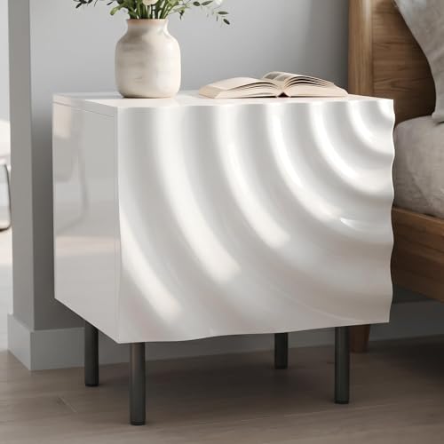 Nightstand, Unique Design Modern Side Table, Small Bedside Accent Table with Storage and 4 Metal Legs for Bedroom,Living Room and Small Spaces