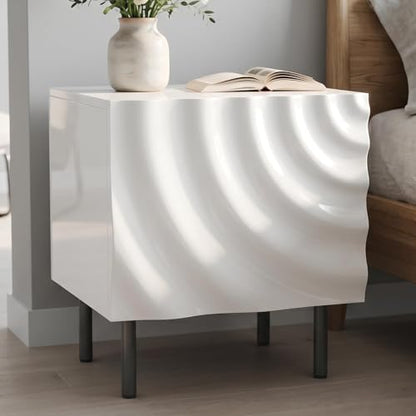 Nightstand, Unique Design Modern Side Table, Small Bedside Accent Table with Storage and 4 Metal Legs for Bedroom,Living Room and Small Spaces