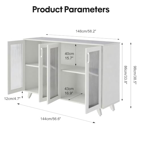 Panana Kitchen Buffet Server Table Accent Sideboard Cupboard Server Buffet Console Table with Doors Cabinet (49inch, White) - color: White, size: 49inch