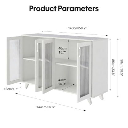 Panana Kitchen Buffet Server Table Accent Sideboard Cupboard Server Buffet Console Table with Doors Cabinet (49inch, White) - color: White, size: 49inch