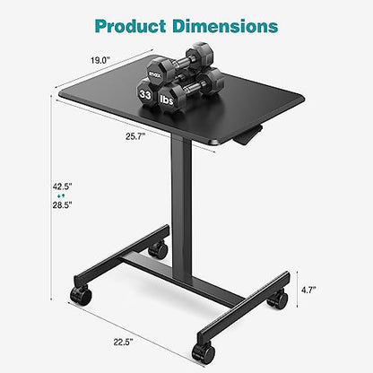DUMOS Small Standing Desk with Wheels, Laptop Desk, 19 Inch | Portable Rolling Design, Adjustable Height Workstation, Home Office Mobile Station, Black - color: Black