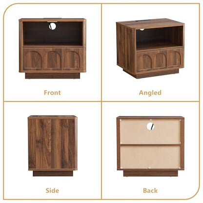 Accent Bed Side Table with Charging Station, Mid Century Modern Nightstand with Storage for Bedroom, Low Rectangle End Table with Drawer for Living Room Couch, Office, Samll Spaces - Walnut - size: Walnut-drawer