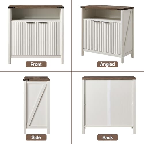 BuildHom 32 Inch Fluted Sideboard Buffet Cabinet with Storage Antique White | Coffee Bar Cabinet with Open Shelf and 5-Level Adjustable Shelves, Farmhouse Storage Cabinet for Kitchen and Dining Room - color: Antique White