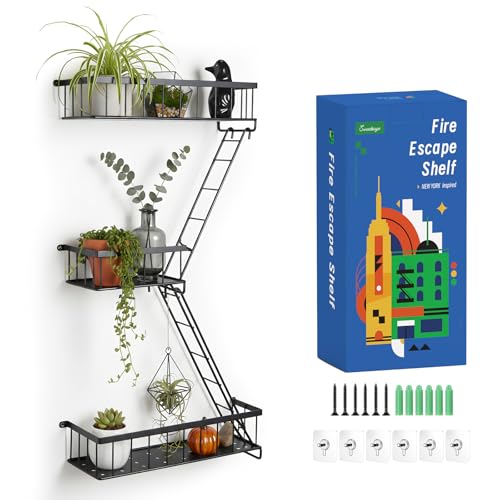 SweetSage Fire Escape Wall Shelf, Modern City Corner Wall Decorative Action Figure Metal Display with Mini Shelf, Black 2.5 Tier - color: Black 2.5 Tier