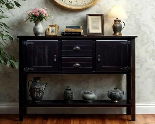 LKTART Solid Wood Farmhouse Console Table,Sofa Table with Storage Drawers and Shelves,Entryway Table for Entry Hallway Foyer Sofa Side Table,Easy Assembled(48" Espresso) - color: Espresso