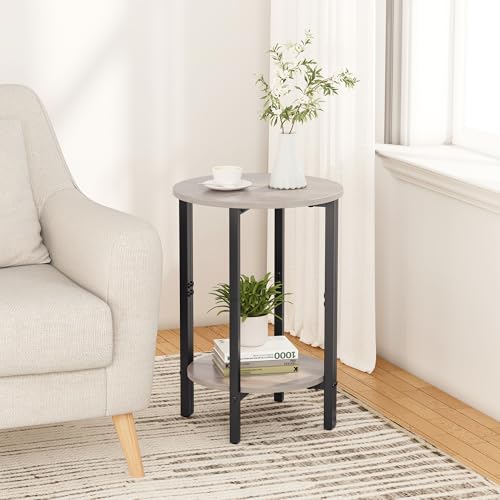 Vagusicc Side Tables Small End Tables, Set of 2 Half Round Side Table for Living Room, 2 Tier Couch Side Table, Small Round Coffee Table Accent Table, Thin Sofa Table Narrow Entryway Table, Grey - color: Greige