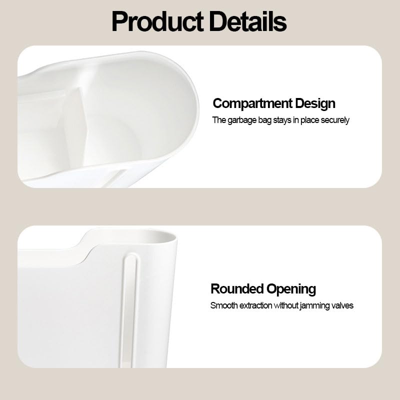 Trash Bag Holder, Stackable Garbage Bag Dispenser, Compact Dispenser with Built-In Slot for Multi-Roll Storage, Kitchen Bathroom and Utility Room Organizer, White