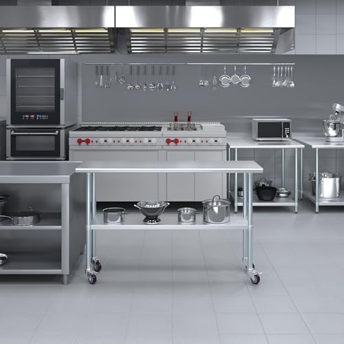 AmGood 60" Long x 18" Deep Stainless Steel Table with Casters - size: 60" Long x 18" Deep