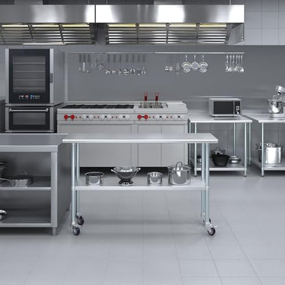 AmGood 60" Long x 18" Deep Stainless Steel Table with Casters - size: 60" Long x 18" Deep